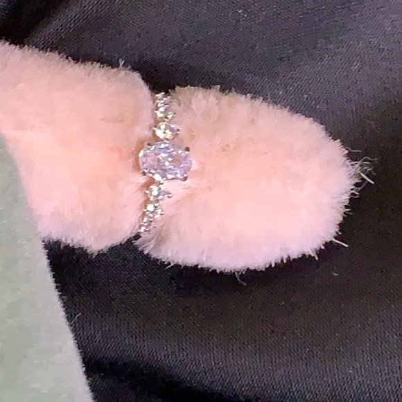 Silver Toned Ring with Oval Clear Stones With Eight Smaller Stones - Picture 7 of 12